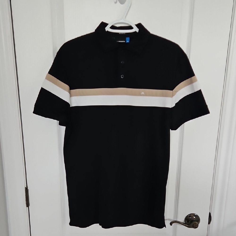 J.Lindeberg Black and Tan Polo Shirt Casual Style MEN L